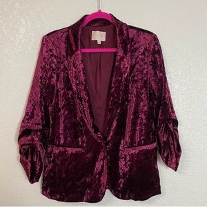 Skies Are Blue Maroon Burgundy Crushed Velvet Blazer Jacket - M